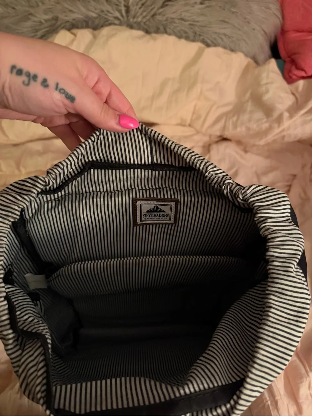 Steve Madden Black Backpack with Brown Trim and Buckles